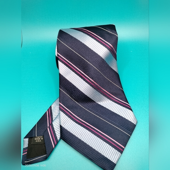 Murano Silk X-Long Tie Necktie Blue Pink Diagonal Stripes Preppy Work wear B - Picture 1 of 8